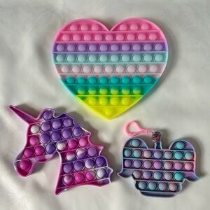 Fidget Popit Toys LOL, Heart, Unicorn 3 Piece Bundle